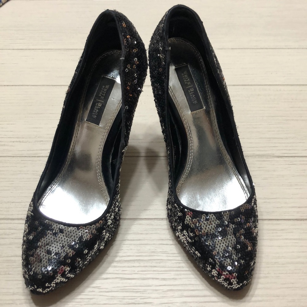 Sparkly silver and black heels